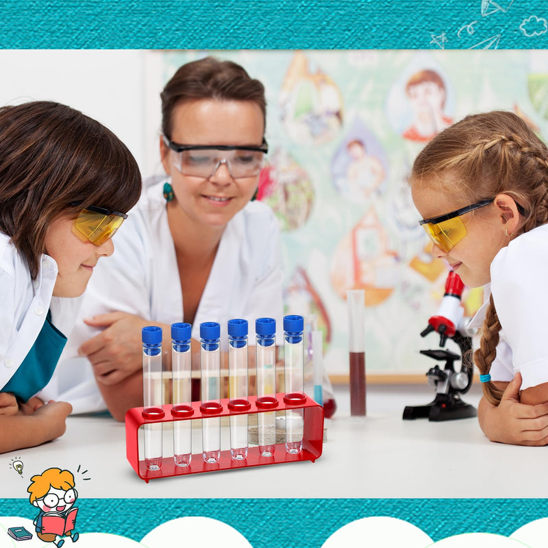 [Australia - AusPower] - 2 Sets Test Tubes with Rack Clear Plastic Test with Caps and 6 Holes Holder Rack Nurse Party Decorations Shot Tubes for Scientific Experiments Party Favors Candy(Red,Integrated) Red Integrated 
