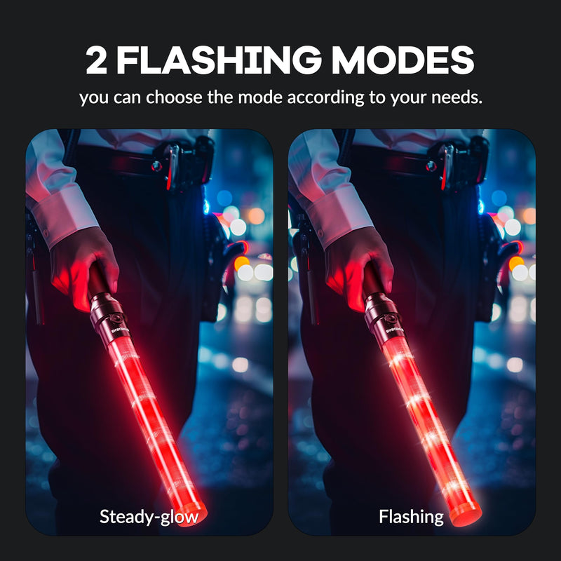 [Australia - AusPower] - 2 Pack 16 Inch Rechargeable Traffic Wand, Red Traffic Control Baton with 2 Flashing Modes, LED Safety Light Wand, Air Marshaling Wand for Airport, Parking, Car Directing 2 Pack 
