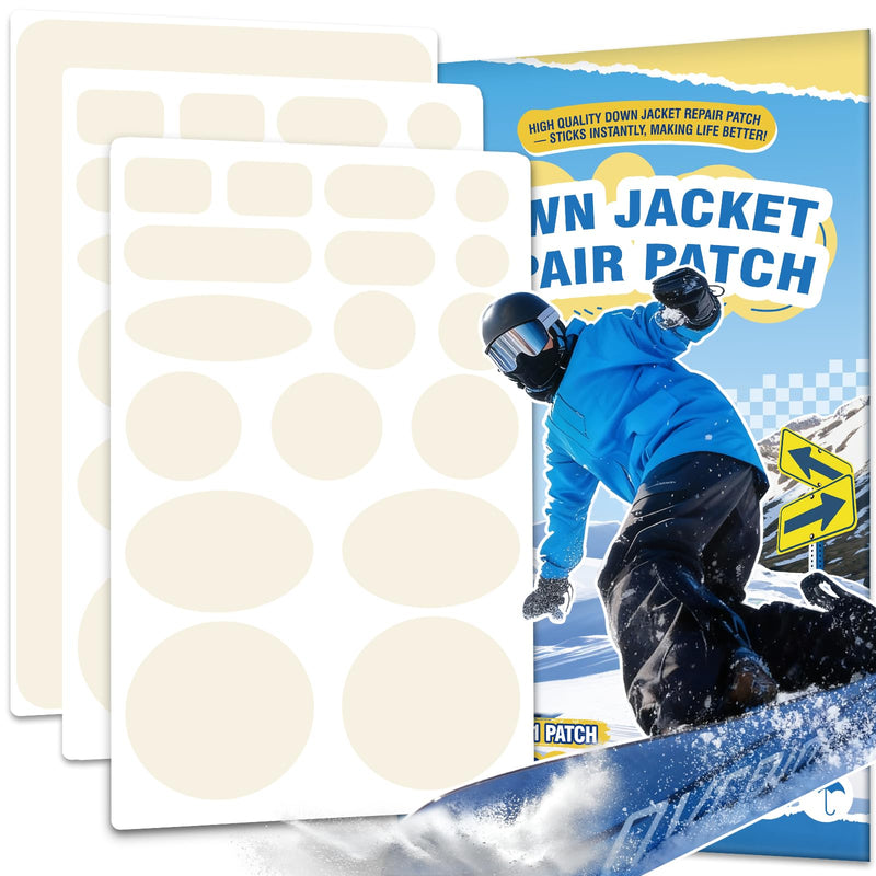35Pcs Down Jacket Repair Patch Kit Pre-Cut Nylon Patches for Clothes Self-Adhesive Fabric Tape Waterproof Lightweight Outdoor Gear Tenacious Repair Tape for Puffer Jacket Coat Tent Backpack(Ivory) Ivory 9.8" x 5.9"
