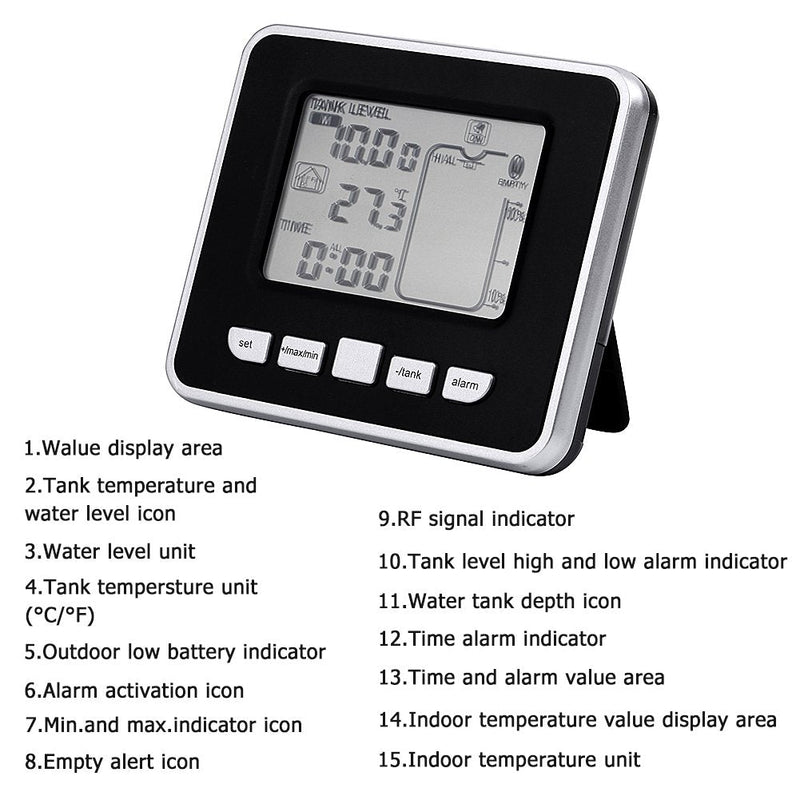 [Australia - AusPower] - Mugast Ultrasonic Level Sensor Water Liquid Level Sensor Transmitter with LCD Temperature Display Supports Liquid Level High/Low Alarm 
