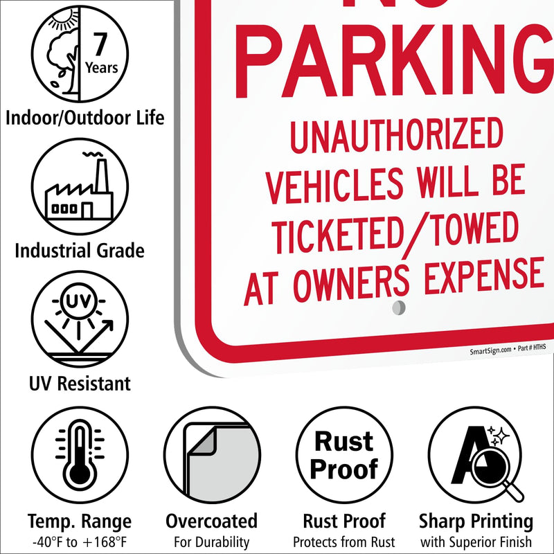 SmartSign Fire Lane No Parking Unauthorized Vehicles Towed Sign - 12" x 18", 120 mil Aluminum Composite (ACM), Engineer Grade Reflective Material, Red and White, Made in USA 12" x 18" ACM EG Reflective Aluminum