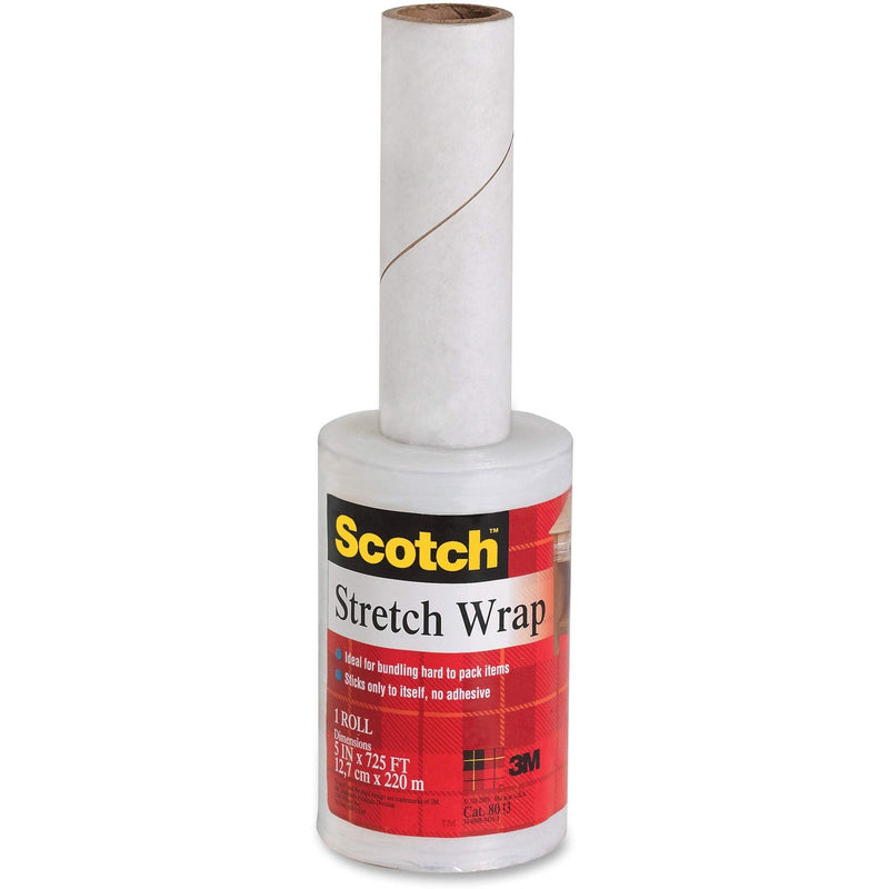 Scotch Stretch Wrap 5 in x 725 ft (1 Roll, Model 8033) – Self-Adhering Plastic Film for Moving, Packing, Shipping, Storage & Industrial Packing – Securely Bundles Furniture and Boxes