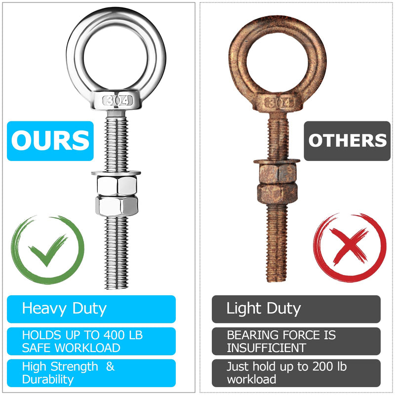 [Australia - AusPower] - M10 Shoulder Eye Bolts 2.75"X3/8" Premium Stainless Steel with 2 Nuts and 1 Washer Heavy Duty Eyebolts for Versatile Use 2 Pack 