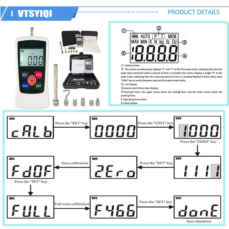 [Australia - AusPower] - Digital Force Gauge 50N Push Pull Gauge Tester Meter 4 Measurement Units N kg lb Oz 