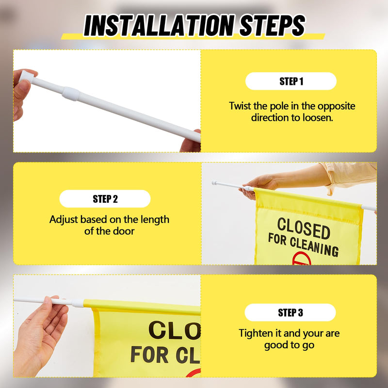 CroBlissful Restroom Closed for Cleaning Sign English & Spanish 30'' to 53'' Yellow Hanging Doorway Safety Sign Commercial Products for Janitors Bathroom Restaurant Maintenance Hotel Office Hospital 1
