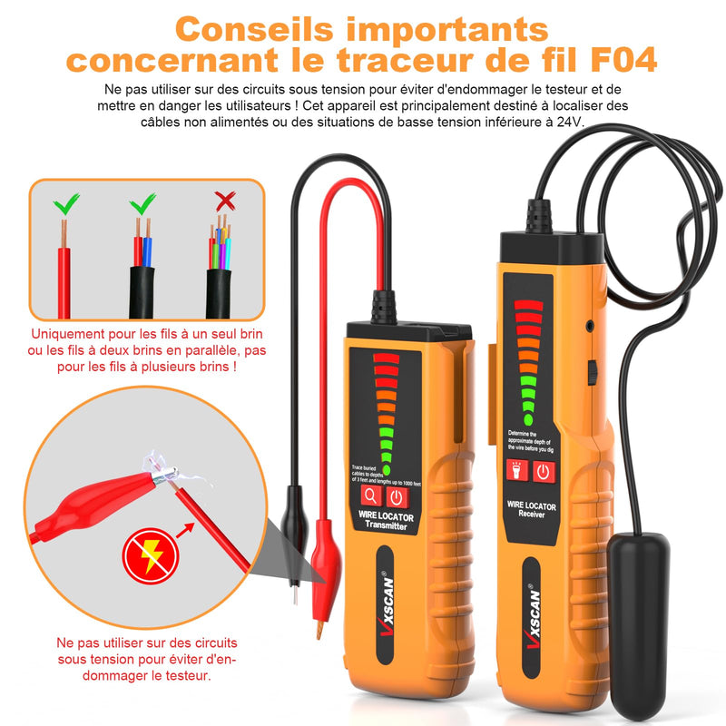 [Australia - AusPower] - VXSCAN F04 Underground Cable Locator, Cable Tester with Earphones, Non-Destructive Underground Wires for Finding Wires and Irrigation Wires of Animal Fences 