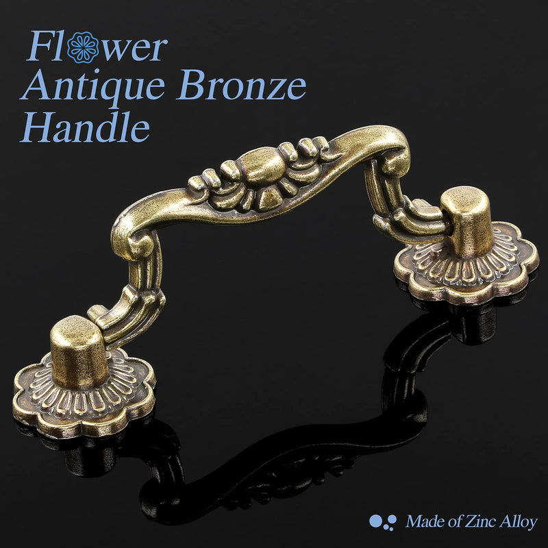 10pcs Antique Bronze Cabinet Pulls, 3 inch Hole Centers Vintage Cabinet Drawer Handles, Retro Dresser Drawer Pulls, Cabinet Door Handles for Dresser Chest Closet 76mm | 3 inch C/C 10