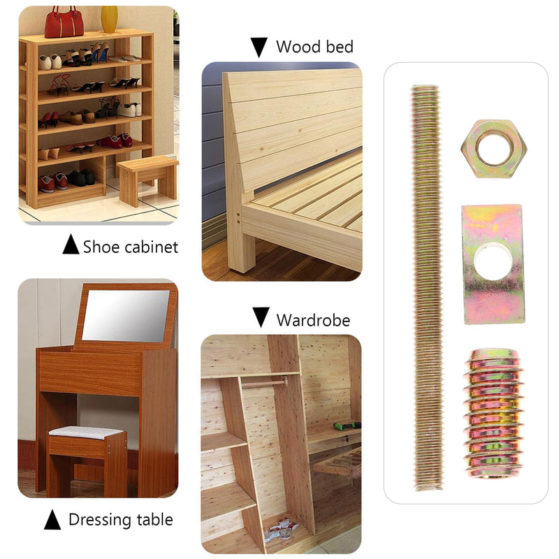 [Australia - AusPower] - TEHAUX 10 Sets M8 Panel Furniture Connectors, 80mm Four in one Table Bed Frame Assembly Fasteners Bolts, Half Moon Spacers, Nuts, Screws, Hardware Kit, 3.74x1.18x0.59inch 