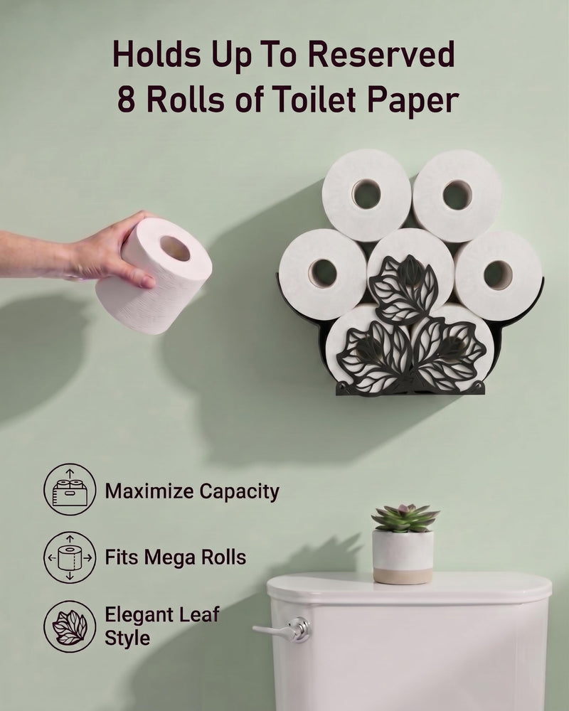 Leaves Decorative Toilet Paper Holder for 8 Rolls, Bathroom Toilet Paper Storage Wall Mount & Free Standing, Funny Tissue Holder Bathroom Storage Accessories Ebony Black - Leaves