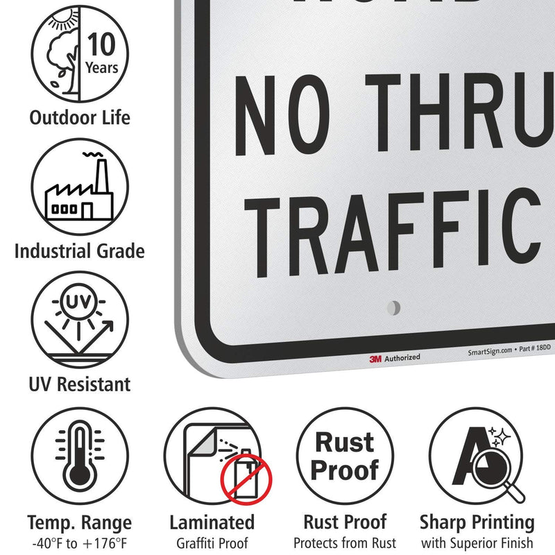 SmartSign 3M Engineer Grade Reflective Sign, Legend "Private Road No Thru Traffic", 18" high x 12" wide, Black on White Black on White, 18" x 12", 63 mil Aluminum