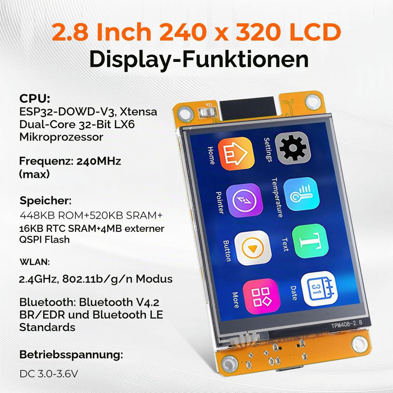ESP32 Display, 2.8 Inch ESP32 Display ESP32-2432S028R Resistive Touchscreen 240 x 320 TFT LCD Display Module, ESP32 Development Board with WiFi Bluetooth, for Arduino IDE (Pack of 2)