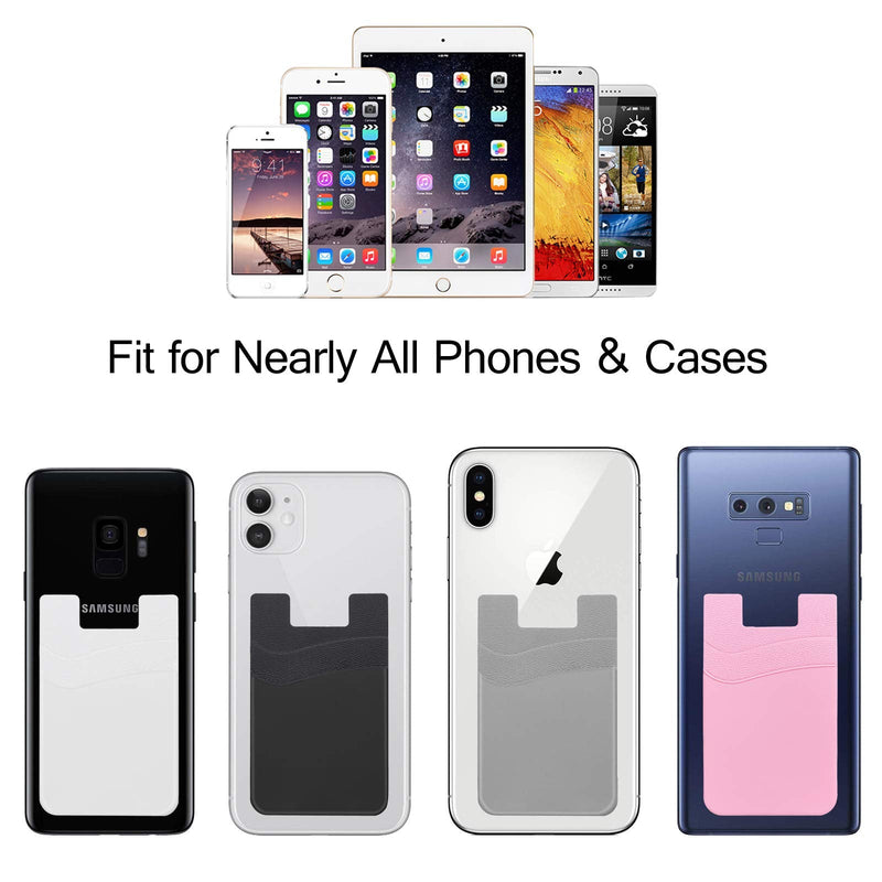 [Australia - AusPower] - SS Card Holder for Back of Phone, Phone Wallet Stick-on Credit Card Sleeve Pocket Silicone Cell Phone Pouch Compatible for iPhone,Samsung Galaxy and Most SamrtPhones 4 Pack Black+White+Gray+Pink 