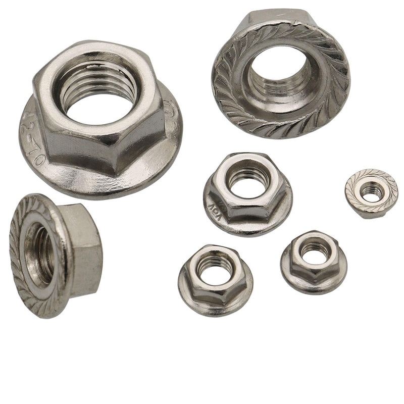 [Australia - AusPower] - 170Pcs M3 M4 M5 M6 M8 M10 M12 304 Stainless Steel Hex Flange Nuts Assortment Kit 