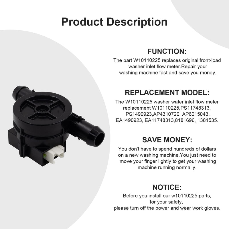 showingo Washing Machine Flowmeter W10110225 Replacement for Whirlpool Kenmore Maytag Washer Parts Measures Amount of Water in Tub Replaces WPW10110225 AP6015043 8181696 PS11748313