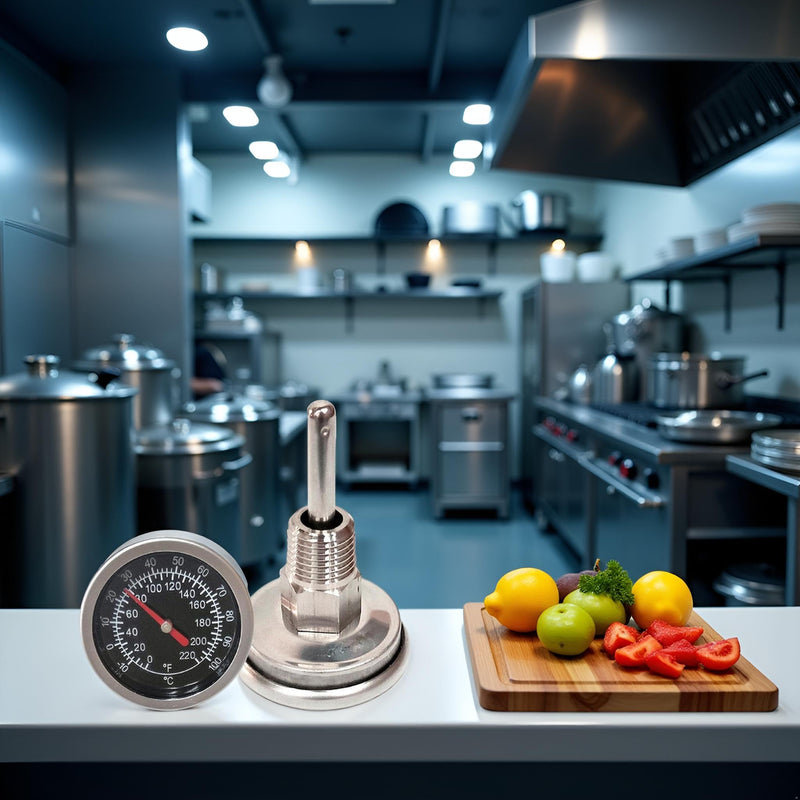 [Australia - AusPower] - Silver Temperature Probe Meter Gauge, Dial Thermometer NPT, Stainless 1/4 NPT Thermometer for Boiler Tea Pot Kettle -10-100℃/0-220ºF Thread Joint, Dial Thermometers 