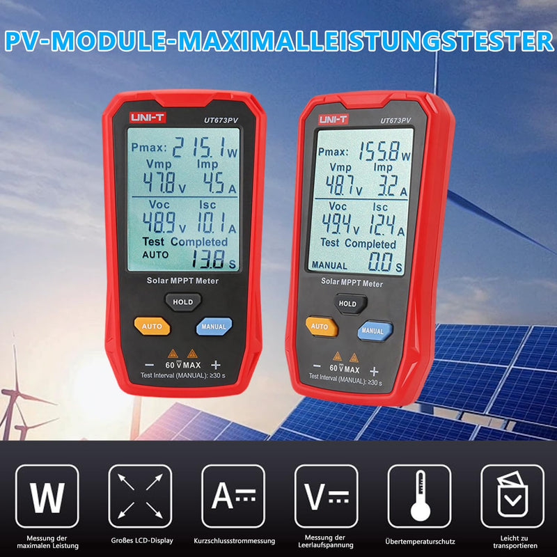 Solar Panel Tester 800W Solar Meter, Solar MPPT Power Meter with LCD Display, Photovoltaic Solar Panel Tester Power Meter