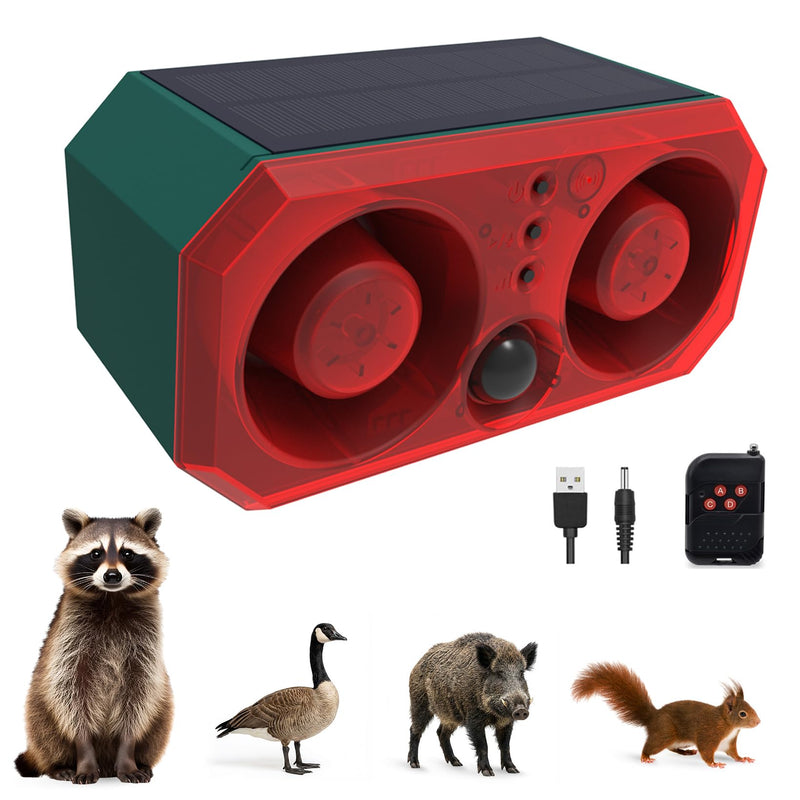 Solar-Outdoor Motion Sensor Alarm: Coyote Deterrent 130dB Dual Speakers Sound, Motion Light & Remote|Animal Deterrent for Yard/Farm/Chicken Coop N911T