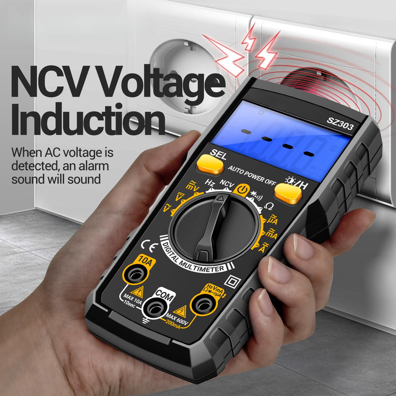 [Australia - AusPower] - Digital Multimeter Voltage Tester,Volt Meter,Measures AC/DC Current/Voltage,NCV,Ohm,Volt,Diode and Continuity, Resistance, Frequency for Electrican Tools(AAA Battery Include) Black 