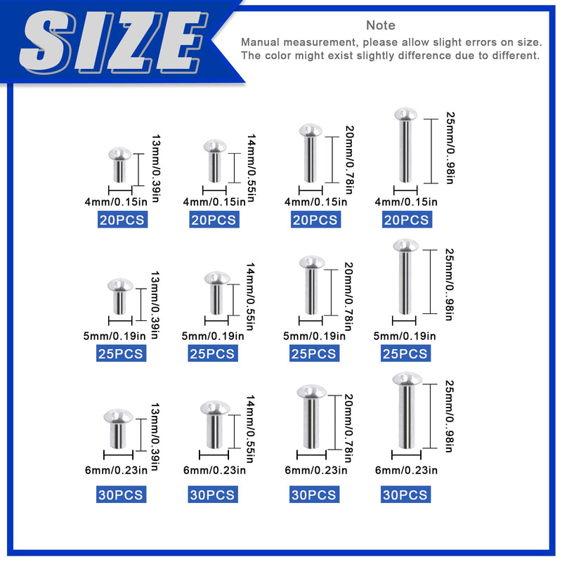 [Australia - AusPower] - Glarks 300Pcs M4 M5 M6 Aluminum Brazier Head Solid Rivets Length 13mm 14mm 20mm 25mm High-Strength Solid Brazier Rivets Fasteners for Metal Joining and Repair G-3147 