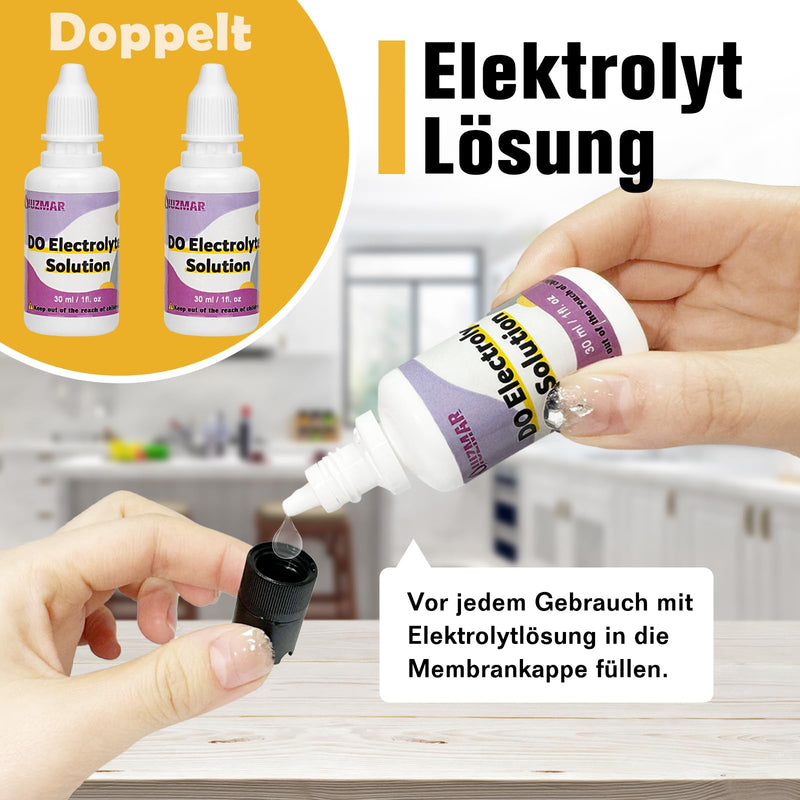 Electrolyte Solution Zero Oxygen Solution and Membrane Caps Kit for Dissolved Oxygen Meter, 2 Bottles 30 ml Electrolyte Solution, 1 Bottle 50 ml Zero Oxygen Solution and 6 Membrane Caps | 2 Flaschen 30ml Elektrolytlösung 1 Flasche 50ml Null-Sauerstoff-...