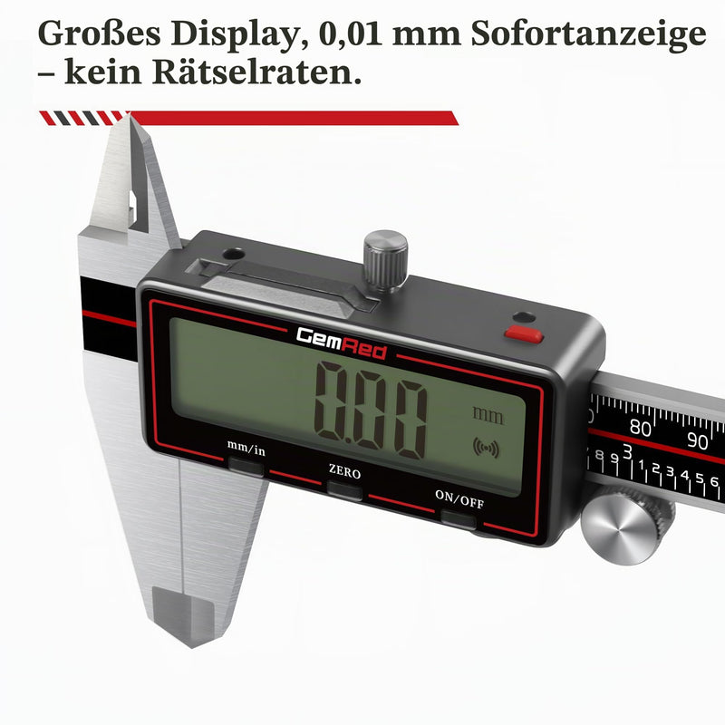 GemRed Digital Caliper 200mm / 8" with Large LCD Display | With large LCD display, digital calliper, mm/inch conversion, auto-off, 4-way measurement for workshop, DIY & 3D printing