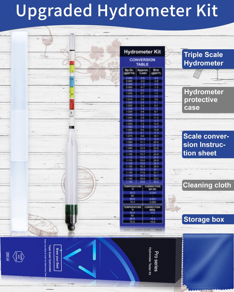 [Australia - AusPower] - CIMALAB Triple Scale Hydrometer, Specific Gravity Hydrometer for Wine Making, Mead, Kombucha & Beer, Mead Making Kit, ABV Tester, Brix Tester, Hydrometer Alcohol Tester for Wine Making Supplies 