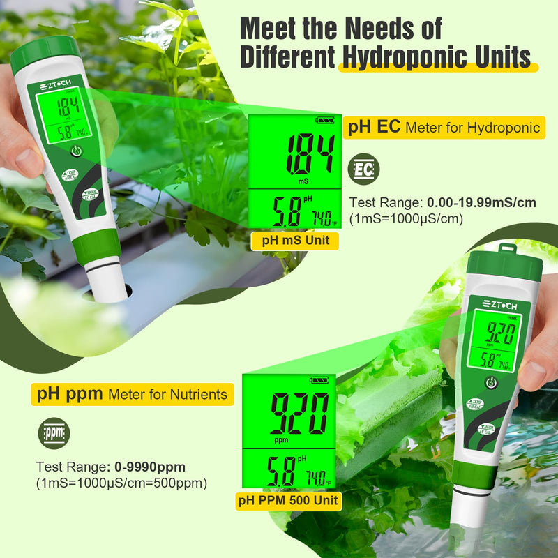 [Australia - AusPower] - Hydroponic pH EC Meter, Water pH TDS PPM Meter with Simultaneous Display for Reservoir Nutrient Solution, pH EC Meter for Water Hydroponic DWC System Setup, Measure Conductivity for Aquaponics 