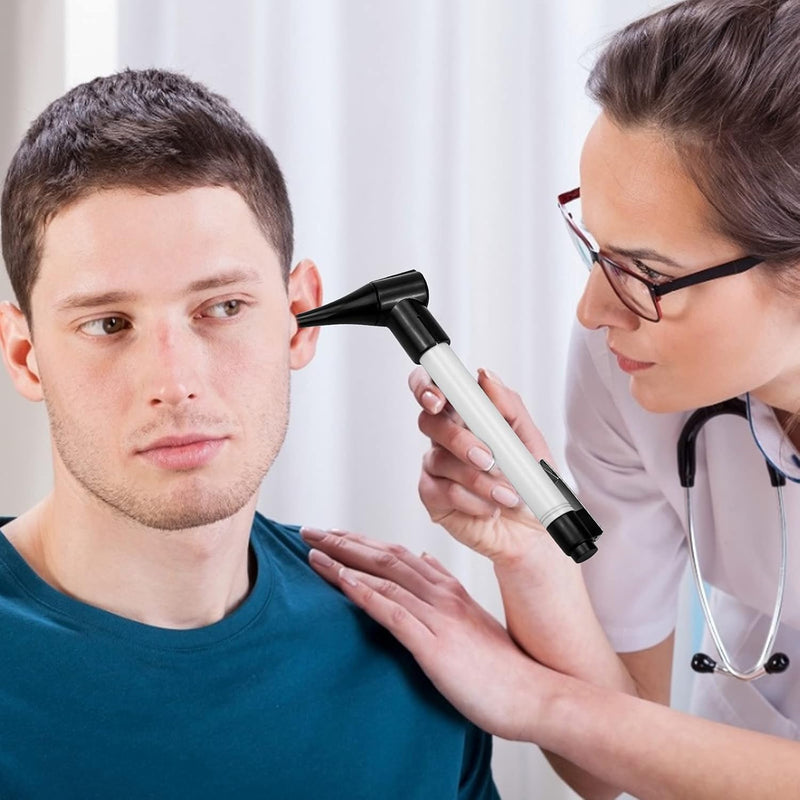 Slimline Stainless Steel Hand Otoscope with Soft LED Light and 7 Specula Tips for Kids, Adults, Pets, Animals silver colors
