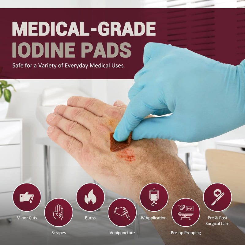 [Australia - AusPower] - MED PRIDE Povidone Iodine Prep Pads For Wounds [Box of 100] - Individually Wrapped Iodine Wipes, 2-Ply, Medium- Wound Care First-Aid Antiseptic- Alcohol-free Medical-Grade 10% Povidone Iodine Packets 