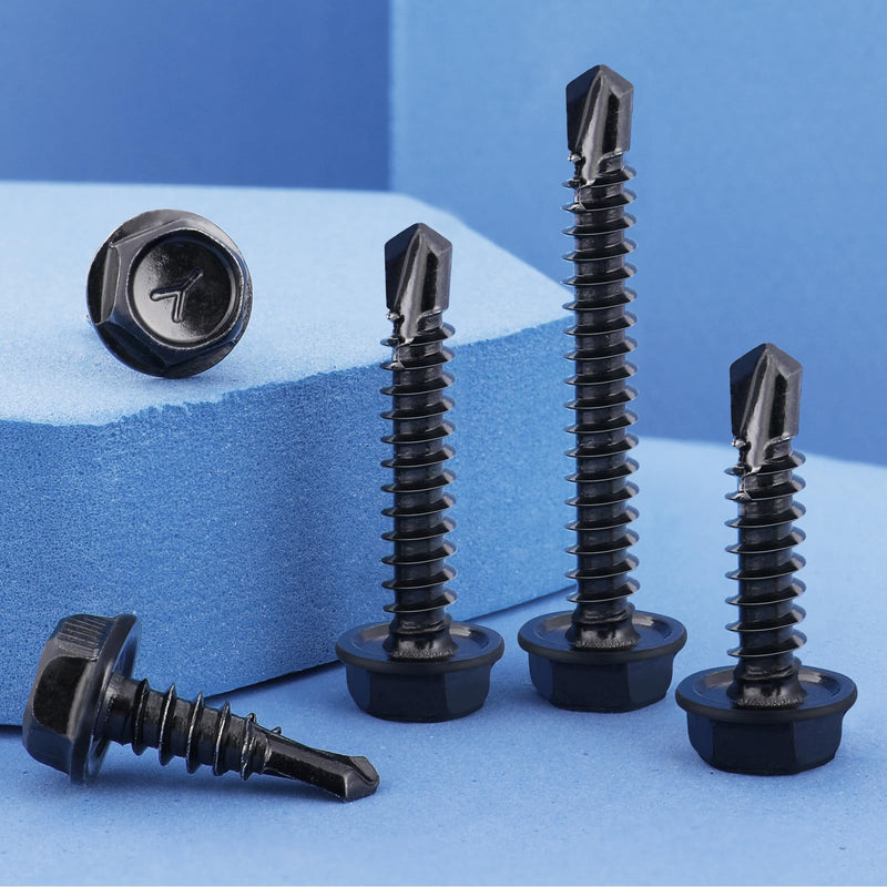 [Australia - AusPower] - 180Pcs #8 x 3/4" Self Drilling Screws for Metal,410 Stainless Steel Black Zinc Plated,Self Tapping Sheet Metal TEK Screws,Hex Washer Head #8 x 3/4 inch Black Hex Washer Head 