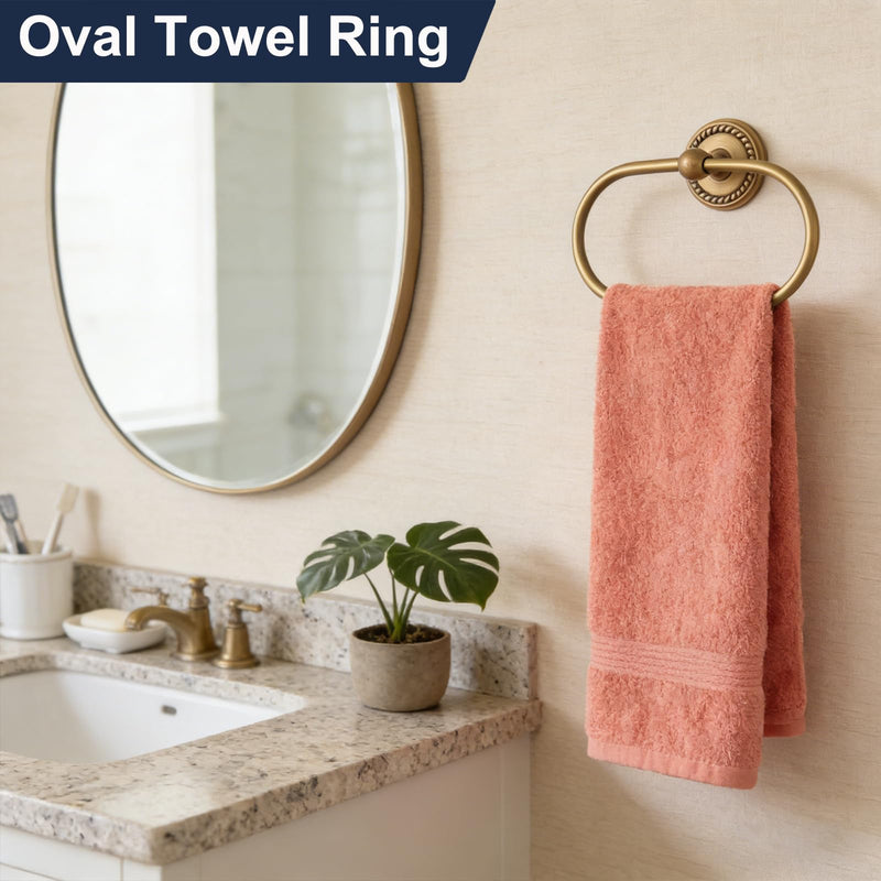 Oval Towel Ring, Antique Brass Towel Holder for Bathroom Wall Mounted | Vintage Gold Hand Towel Ring, Fashion Towel Rack Hanger for Washroom, Kitchen, Washbasin, Entryway