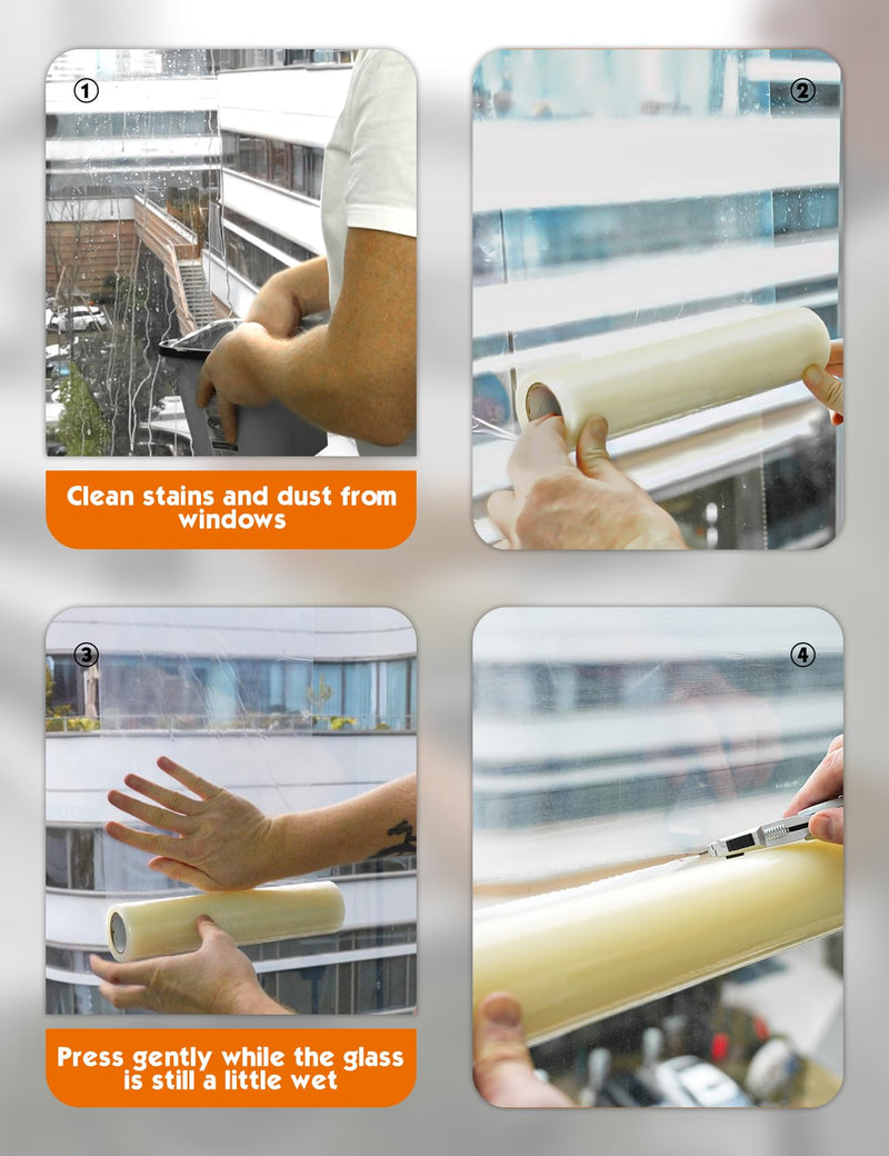 ROLLINGDOG Window Protection Film - Self Adhesive Clear Protective Glass Film 10.63 inch x 100 feet for Smooth Surfaces Such as Glass, Windows, etc. 11 inch x 100 feet
