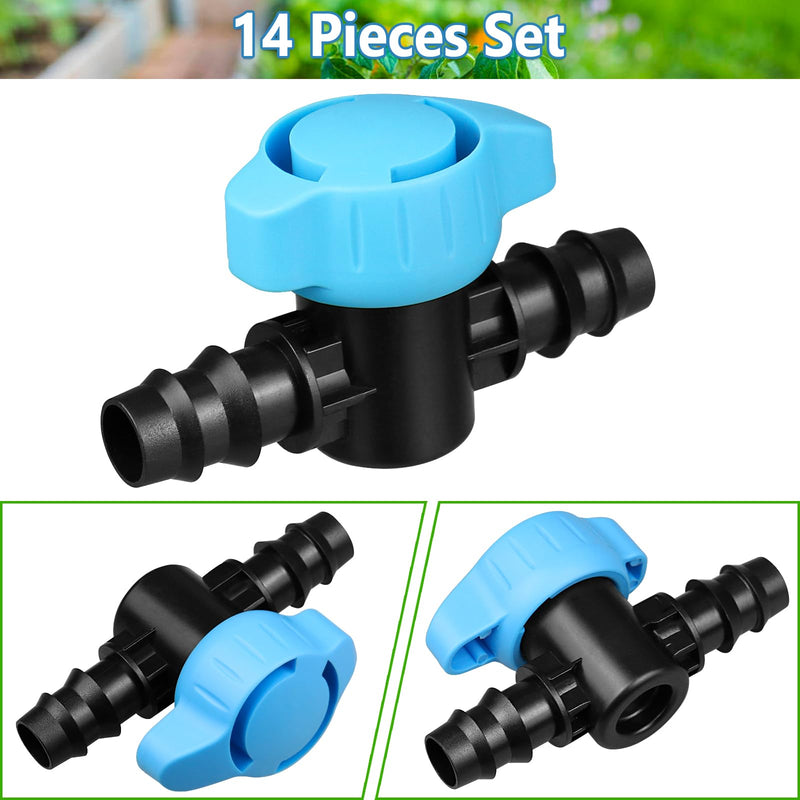 [Australia - AusPower] - 14 Pcs Drip Irrigation Fittings Switch Valve 1/2 Inch, In-Line Barbed Switch Valve For 1/2 Inch Drip Tubing (.570-.620" ID), Shut-Off/On Drip Line Parts For Garden Sprinkler Systems 14P Valves 