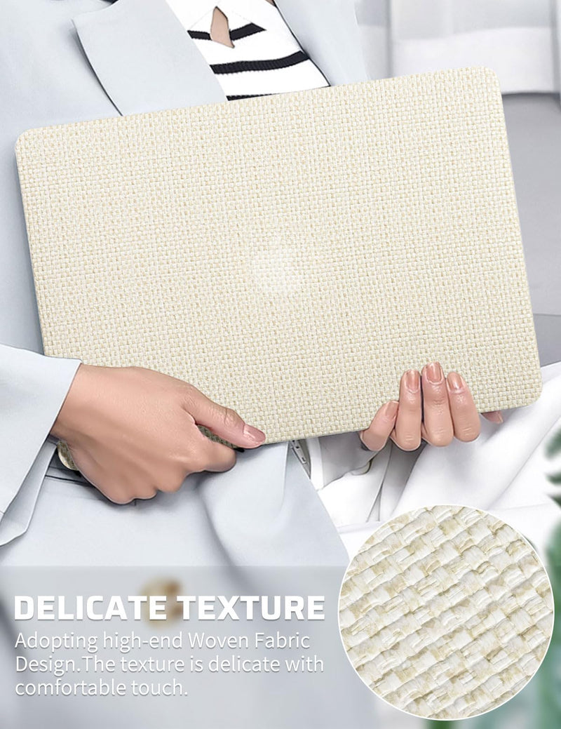 [Australia - AusPower] - Seorsok Compatible with MacBook Air 13 Inch Case2022 2021 2020 2019 2018 Release A1932 A2179 M1 A2337 Touch ID,Elegant Leather Plastic Hard Shell Case Transparent Keyboard Cover,Beige Woven Fabric Air 13(A1932 A2179 M1 A2337) Beige 