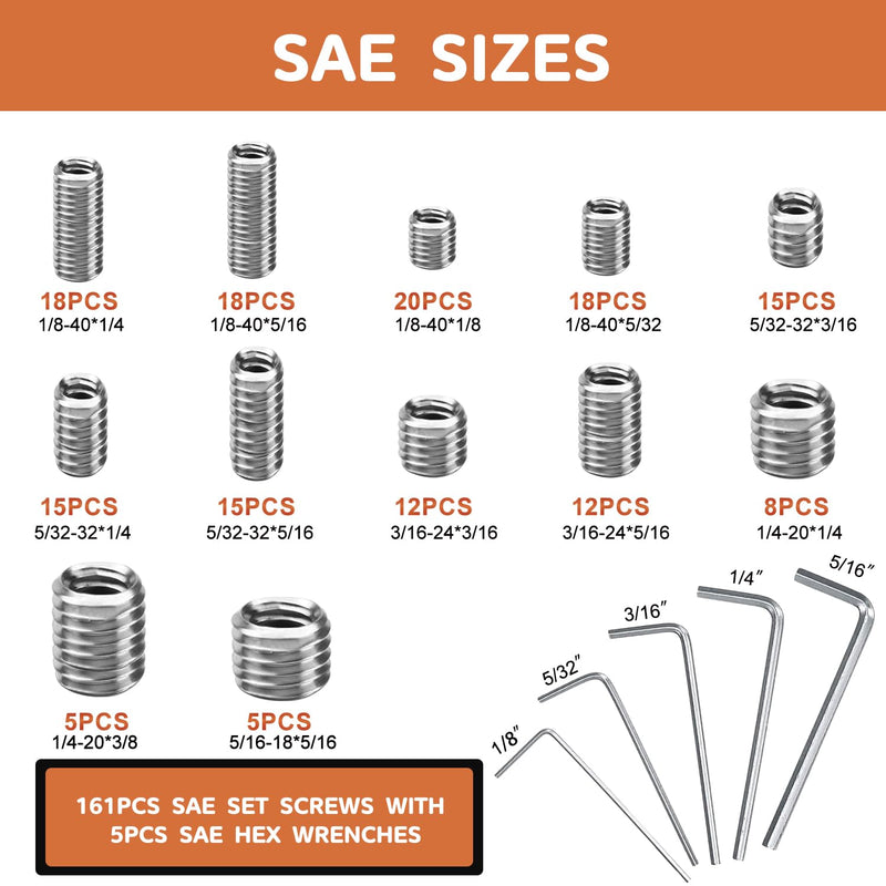 [Australia - AusPower] - 360 Pcs 25 Size Set Screw Assortment Kit Metric & SAE Allen Set Screws for Bathroom Fixture 304 Stainless Steel Internal Hex Drive Cup-Point for Door Knob, Faucets(M3-M8, 1/8"-40 to 5/16"-18) 360 