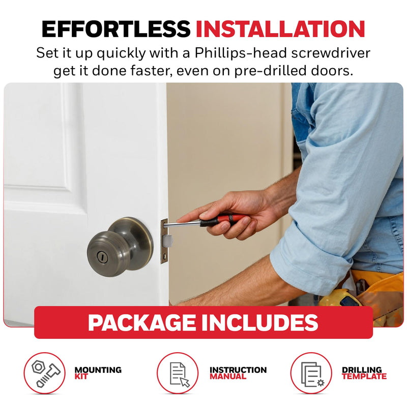Honeywell Safes & Door Locks - Bedroom Door Knob with Lock and Key - Locking Interior Door Knobs Ideal for Closet, Room & Bathroom Requires Privacy - 5.25"L x 2.75"W Inches - Antique Brass - 8101102