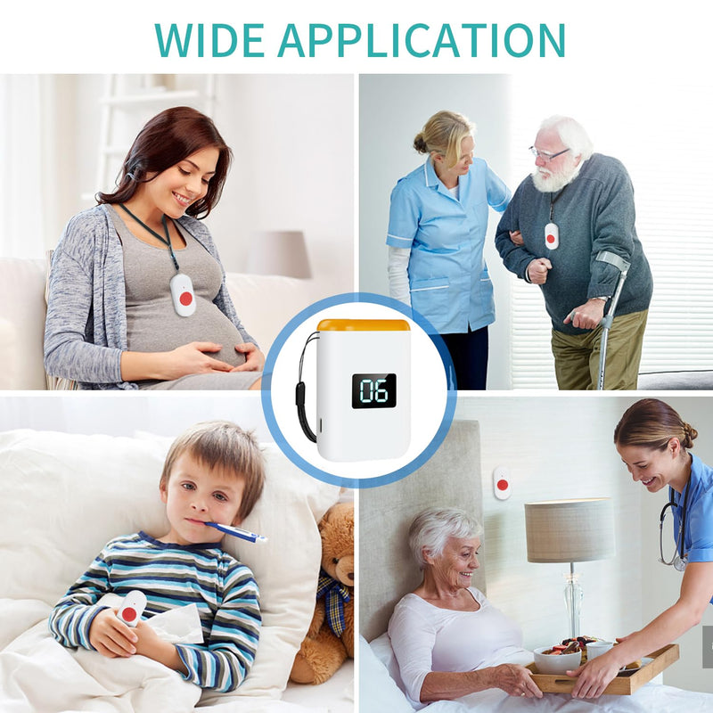 [Australia - AusPower] - Caregiver Pager Wireless Call Button for Elderly Monitoring Vibration Call Bell Medical Alert System with Digital Display for Elderly (6 Call Buttons + 1 receivers) 6 call buttons + 1 receivers 