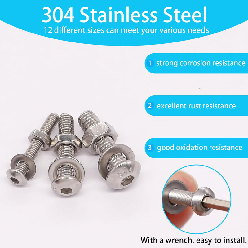 [Australia - AusPower] - 500PCS M3 M4 M5 Metric Screw Assortment Kit, 8-20mm Button Head/Socket Head Cap Screws Bolts Nuts Washers Assortment Kit, 304 Stainless Steel Machine Screws with 3 Hex Wrench 