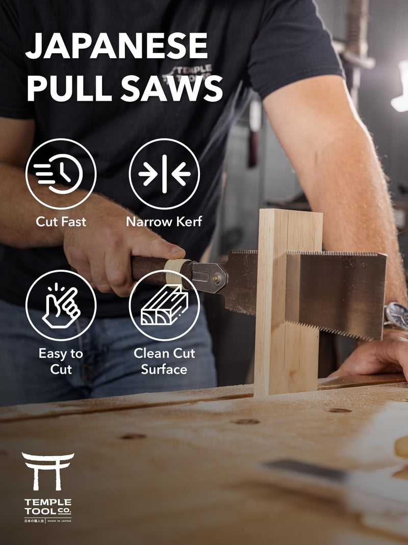 Japanese Pull Saw - 7 Ryoba Hand Saw with Rip-cut and Crosscut - for Dovetails, Tenons, Joinery, Cutting Boards to Length & Width- Temple Tool Co. Japanese Pull Saw 7