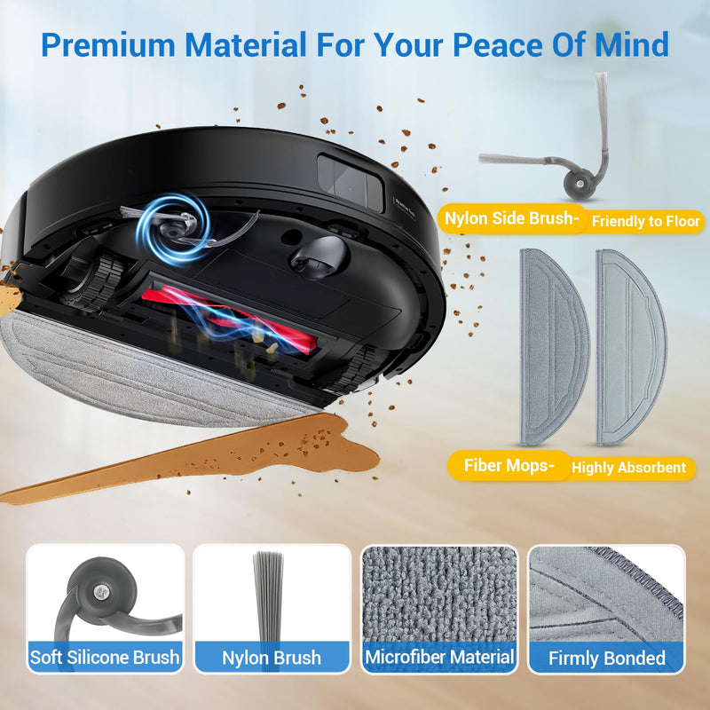 26 Pack Replacement Accessories Parts for Roborock Q10 S5/Q10 S5+/Q10 X5/Q10 X5+ Robot Vacuum Part with 2 Roller Brush,4 Mop,4 HEAP,6 Mop,6 Dust Bag,6 Side Brushes,1 Screwdriver,1 Clean Brush Robot Vacuum Replacement Parts