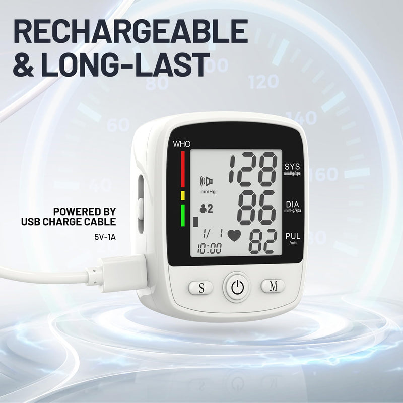 [Australia - AusPower] - Blood Pressure Monitor Digital Wrist BP Machine Automatic BP Cuff with 2 Users 180 Memory Voice Large LCD Display Adjustable Cuff USB Charging Carrying Case Black+white 