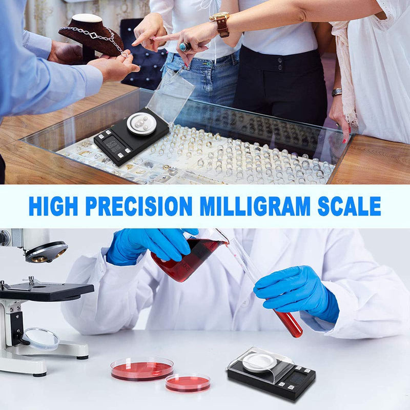 UNIWEIGH Milligram Scale 50g/0.001g,Precision Mini Carat Gram Scale for Powder Medicine,Jewelry,Gem,Reloading,Lab,Pocket Scale with Cal Weight,Professional Mg Scale with Tare,LCD Display,Powder Scoop Black