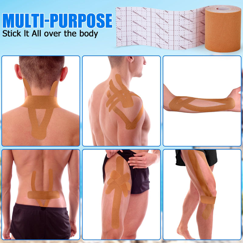 3 Pack Kinesiology Tape for Shoulder, Precision Width for Targeted Muscle Support, Waterproof Latex Free Cotton Elastic Athletic Tape for Pain Relief, Joint, Knee, Ankle - Beige 3in 5.5yd