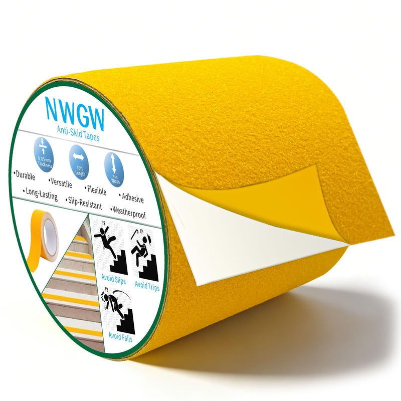 Anti Slip Tape 4" x 30FT, Dark Yellow Heavy Duty Waterproof Non-Slip Safety Traction Grip Tape for Indoor Outdoor Stairs, Steps, Ramps, Walkways and Pool 4 IN