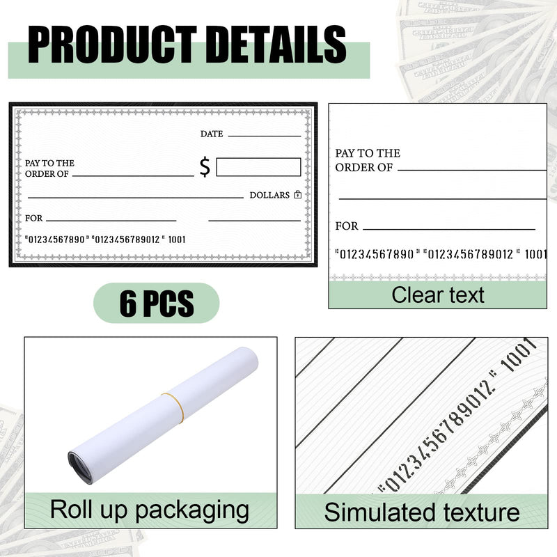 [Australia - AusPower] - Eersida 6 Pcs Giant Checks 30'' x 16'' Large Blank Fake Big Checks for Presentations Dry Erase Reusable Funny Oversized for School Graduation Donation Awards Fundraisers Charity Business 