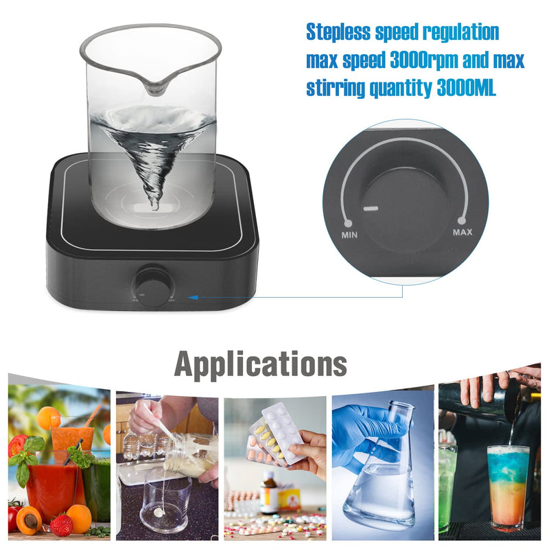 [Australia - AusPower] - Magnetic Stirrer 3000rpm, Magnetic stir Plate with Stir Bar, Mini Magnetic Mixer Stirrer Max Stirring Capacity 3000mL, Lab Stirrers (No Heating) Basic 