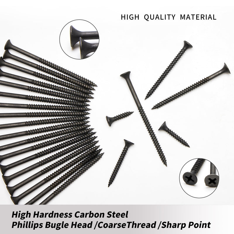 [Australia - AusPower] - Drywall Screws Assortment Kit,Wood Screws Assortment Kit,#6 Dry Wall Screws for Drywall Wood,Fine Thread Sheetrock Screws Set- Black Self Tapping Wood Screws,200pcs,5sizes,6#*(16-35mm) 200pcs/16-35mm 