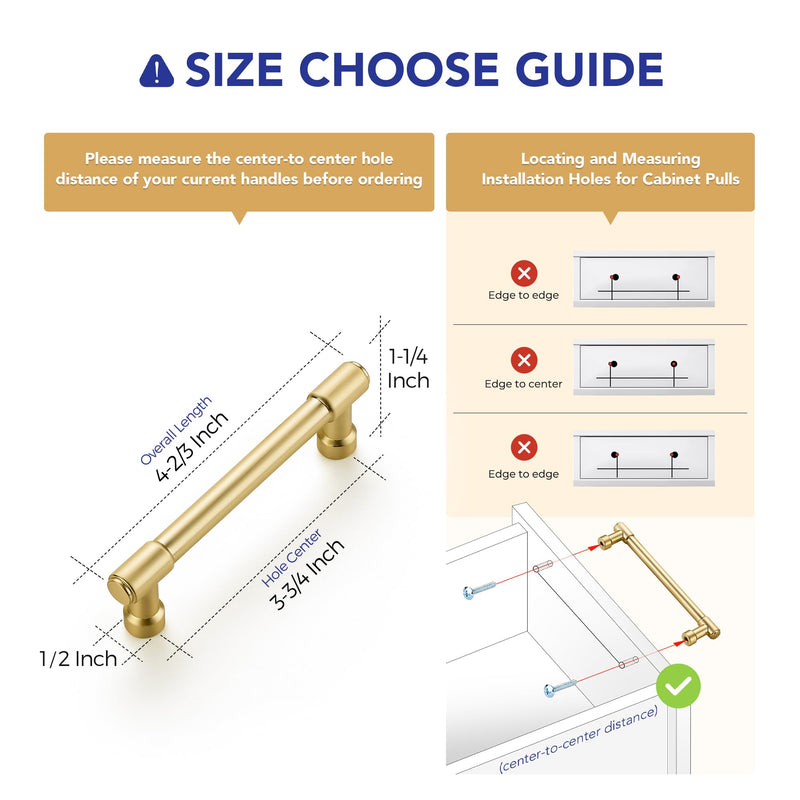 Ravinte 5 Pack 3-3/4 Inch Hole Center Solid Kitchen Cabinet Handles Brushed Gold Dresser Pulls Cabinet Drawer Pulls for Kitchen Cupboard Hardware 3-3/4 Inches Hole Center