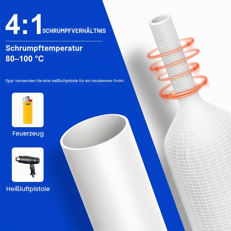 Heat Shrink Tubing Set with Adhesive 4:1 Waterproof Heat Shrink Tubing | 4 sizes of 1 m each: 10/20/25/30 mm, white, for cable insulation and cable repairs