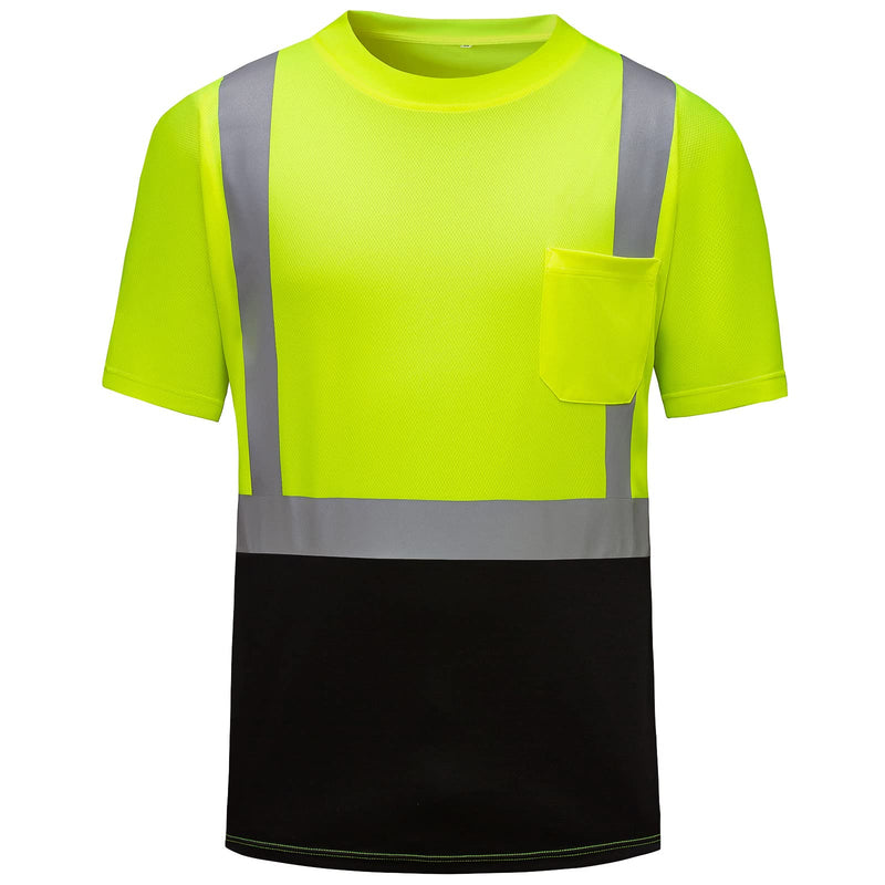 High Visibility Shirts Quick Dry Safety T Shirts with Reflective Strips and Pocket Short Sleeve Mesh Hi Vis Construction Work Class 2 Shirt for Men/Women Black Bottom Lime,Medium Medium Lime 02